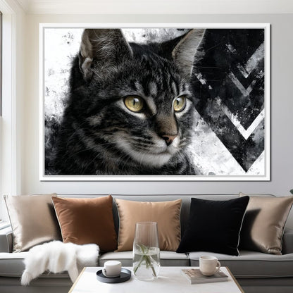 Monochrome Cat Golden Eyes Canvas Wall Art