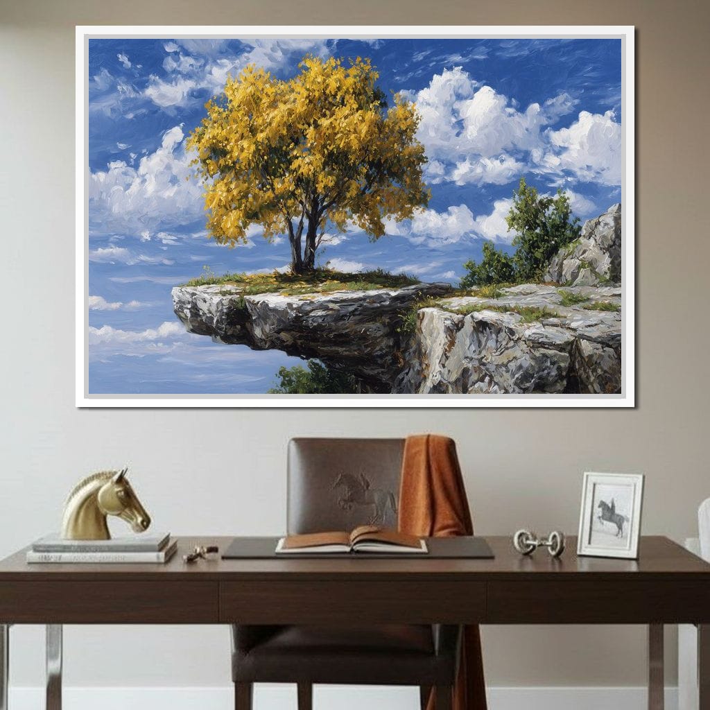 Golden Tree Sky Cliff View Canvas Wall Art