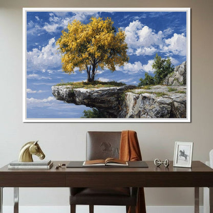 Golden Tree Sky Cliff View Canvas Wall Art