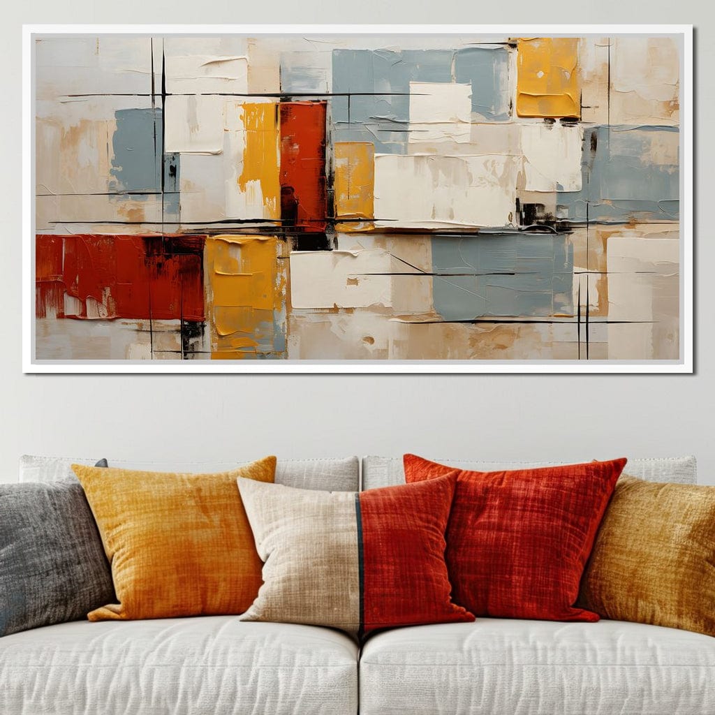 Abstract Ochre Geometry Fields Canvas Wall Art