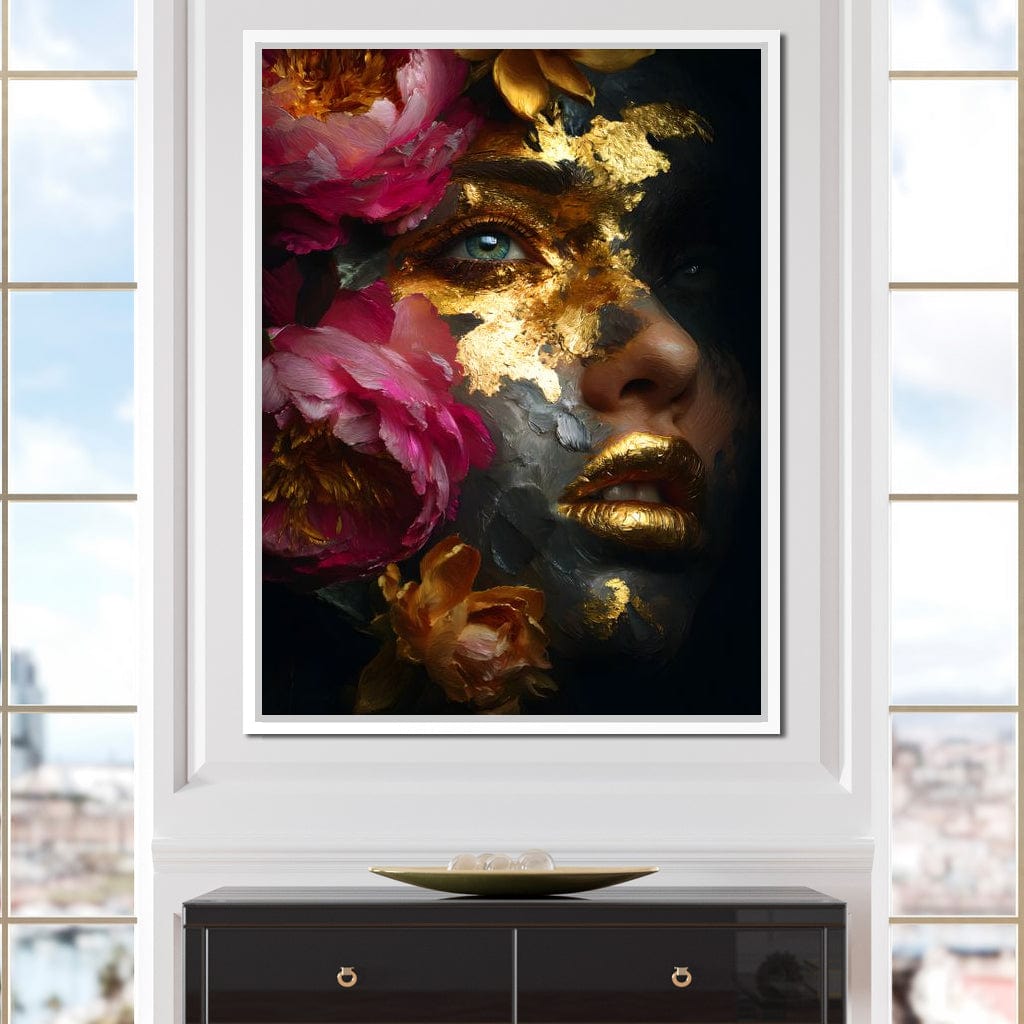 Golden Petal Portrait Radiance Canvas Wall Art