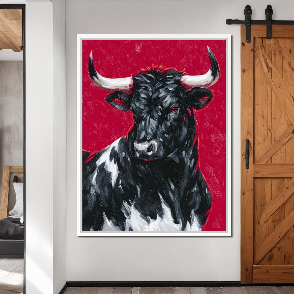 Bold Horned Bull Portrait Canvas Wall Art