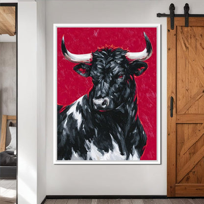Bold Horned Bull Portrait Canvas Wall Art