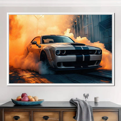 Silver Hellcat Burnout Canvas Wall Art