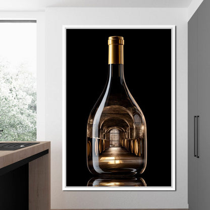 Golden Cellar Bottle Portal Canvas Wall Art