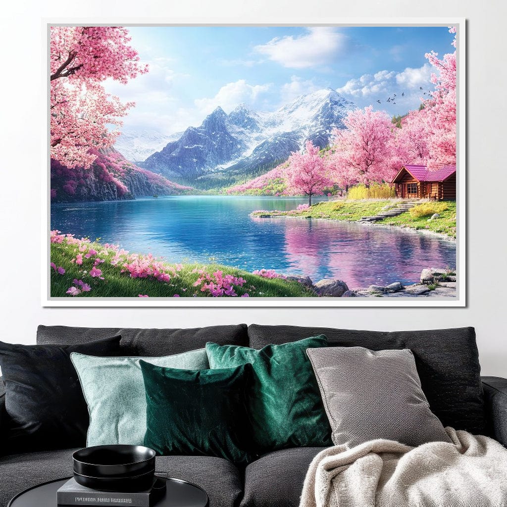 Cherry Blossom Alpine Retreat Canvas Wall Art