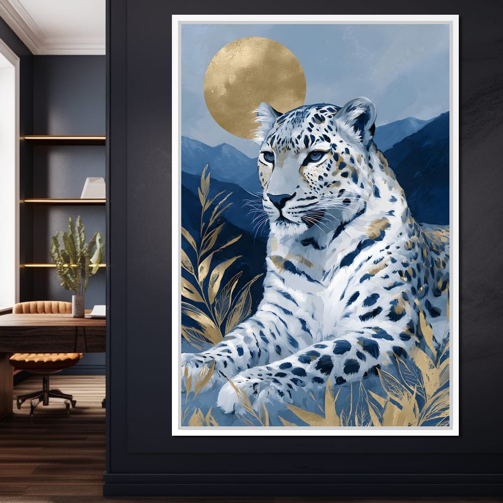 Golden Moon Snow Leopard Calm Canvas Wall Art