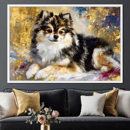 Golden Pomeranian Portrait Glow Canvas Wall Art