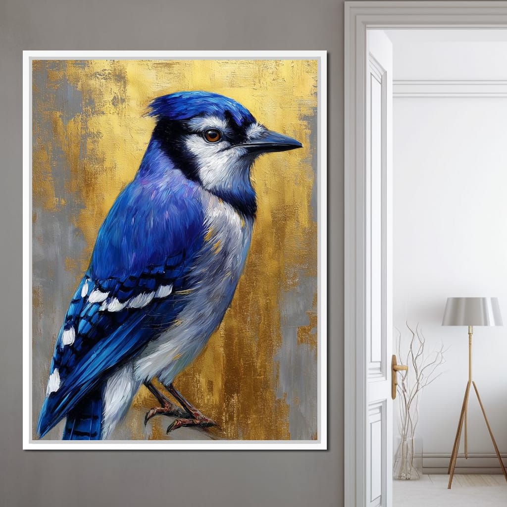 Golden Blue Jay Portrait Canvas Wall Art