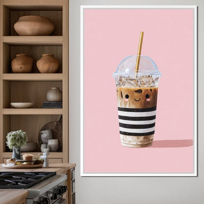 Happy Iced Latte Pop Minimalism Canvas Wall Art