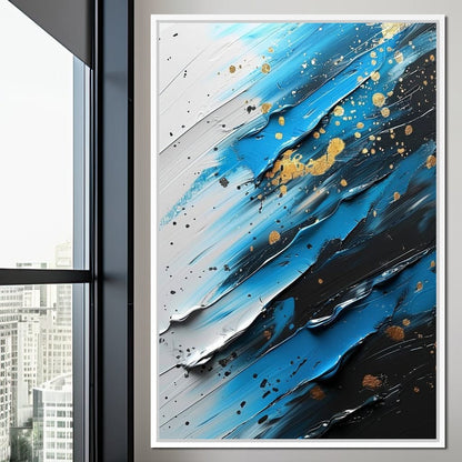 Sapphire Strokes Gold Specks 1 Canvas Wall Art