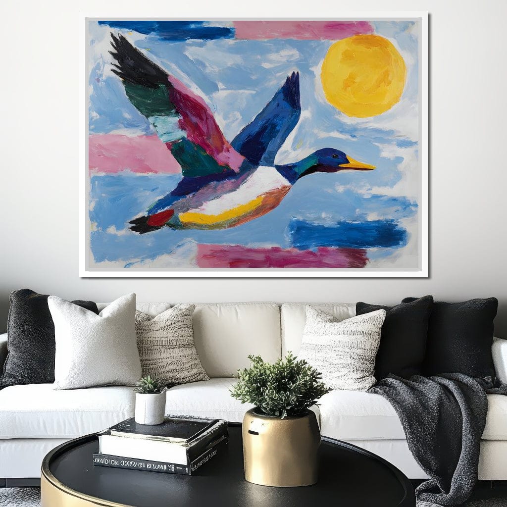 Sunlit Flight of Wild Duck Canvas Wall Art
