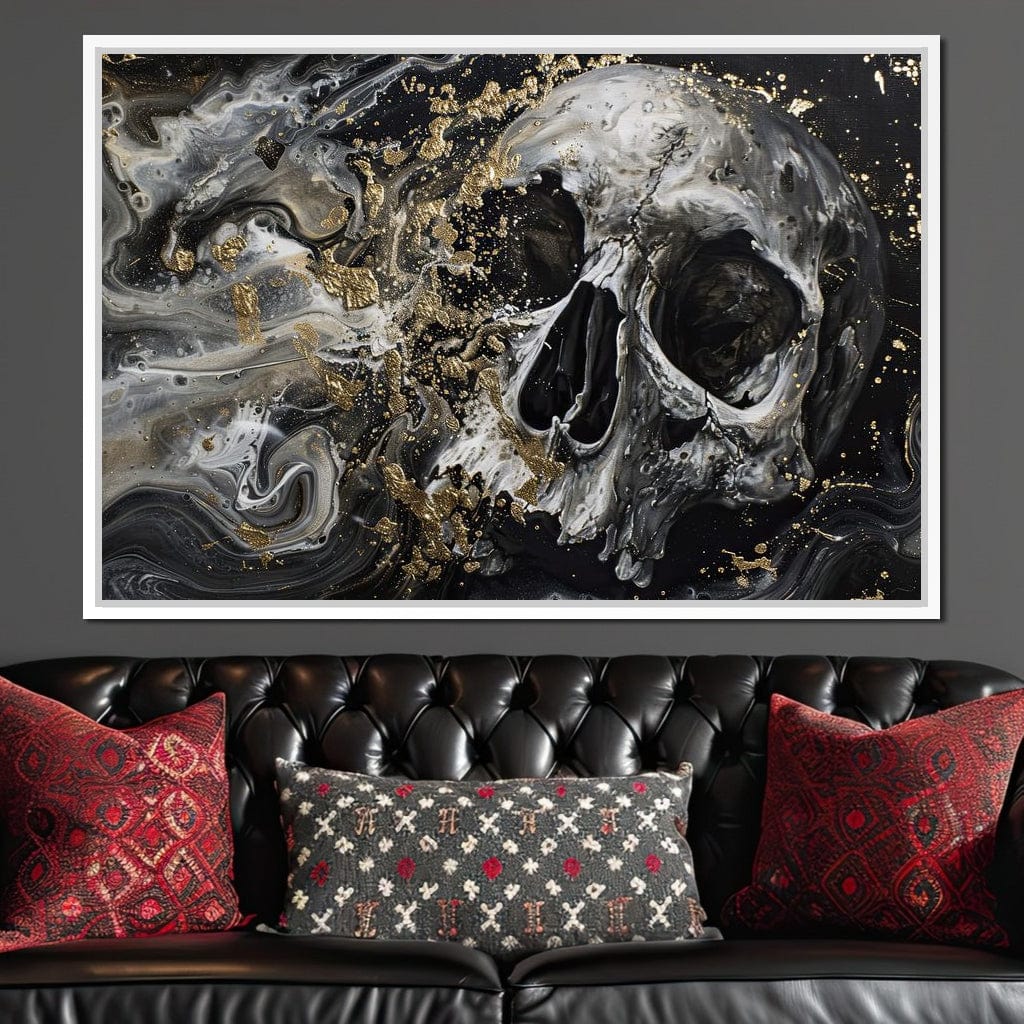 Golden Skull in Galaxy Storm Canvas Wall Art