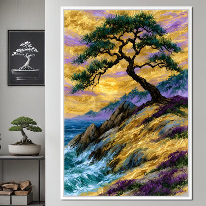 Golden Shoreline Beneath An Ancient Pine Canvas Wall Art