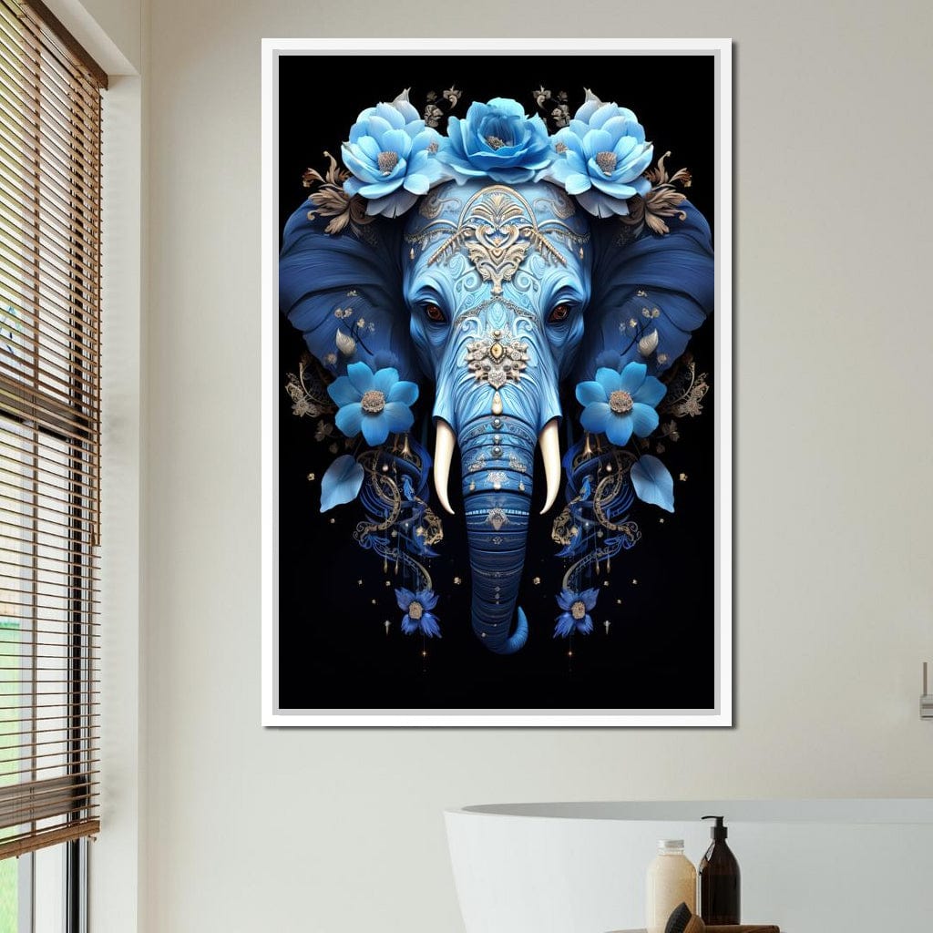 Elephant Bloom in Mystic Blue Canvas Wall Art