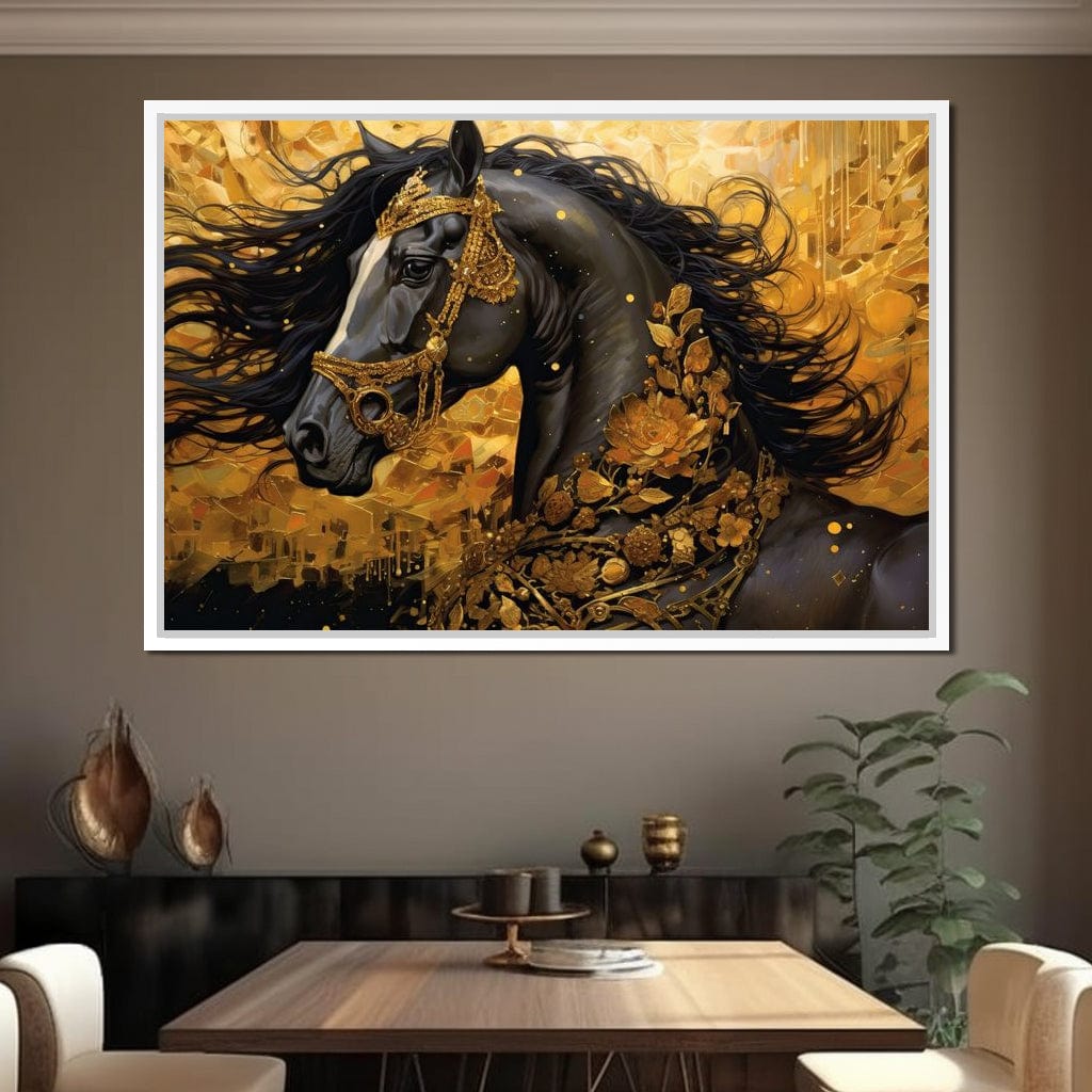 Gilded Black Horse Canvas Wall Art