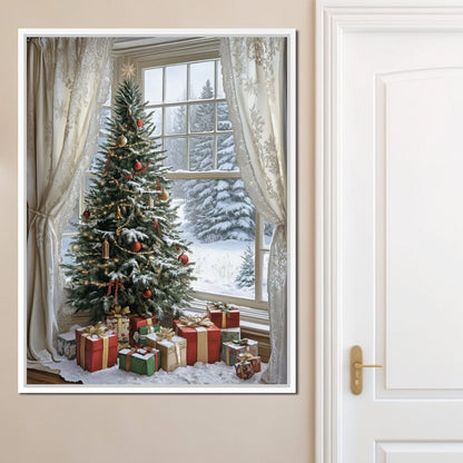 Christmas Tree by the Window Canvas Wall Art