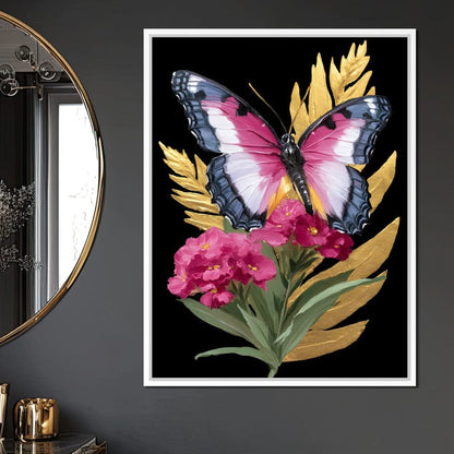 Radiant Butterfly and Gold Florals Canvas Wall Art