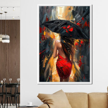 Rainy Stroll in Bold Brushwork Canvas Wall Art