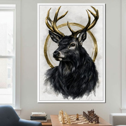 Stag of the Gilded Halo Canvas Wall Art