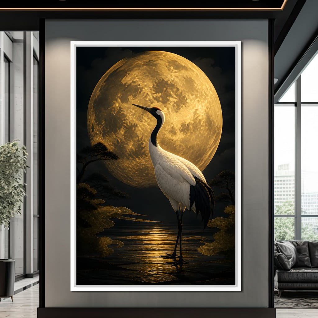 Crane Moonrise Canvas Wall Art
