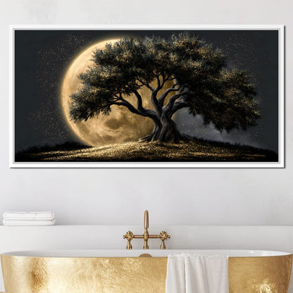 Gilded Roots Beneath A Radiant Moon Canvas Wall Art