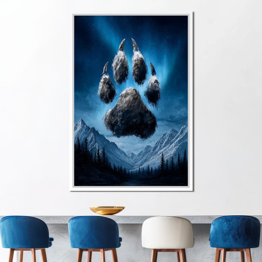 Celestial Wolf Paw Over Peaks Canvas Wall Art