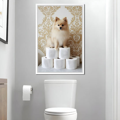 Pomeranian Toilet Tissue Throne Canvas Wall Art