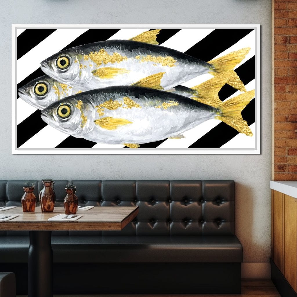 Triple Gilded Mackerel Parade Canvas Wall Art