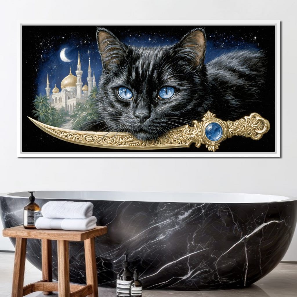 Moonlit Panther Of Golden Minarets Canvas Wall Art