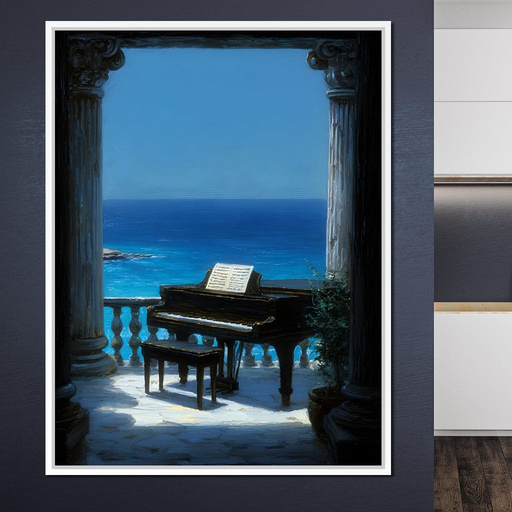 Seaside Sonata Grand Piano View Canvas Wall Art
