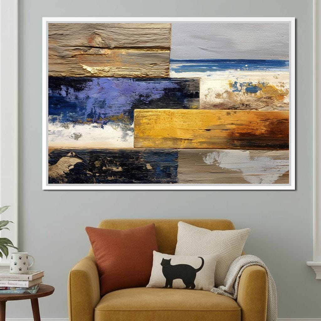 Coastal Indigo Gold Layers Canvas Wall Art