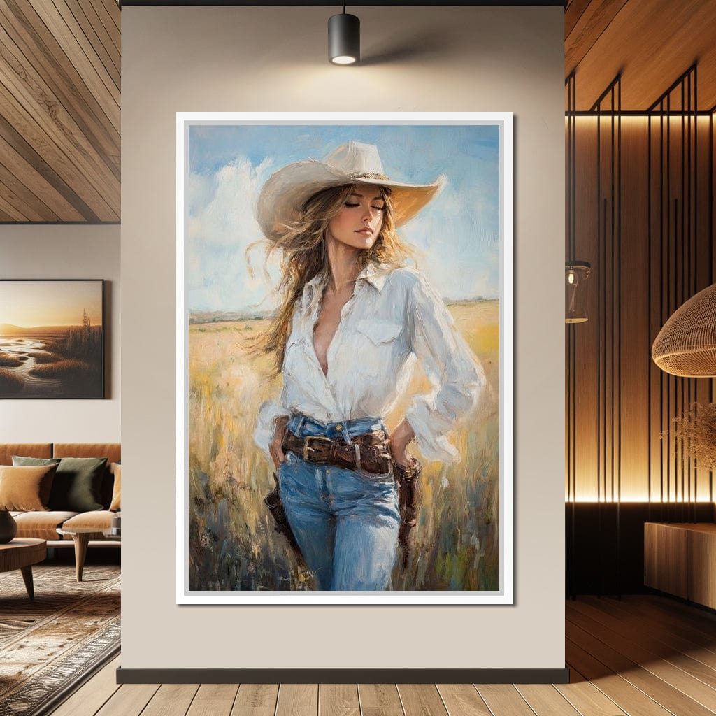 Cowgirl's Sunlit Respite Canvas Wall Art