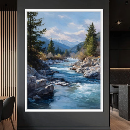 Alpine River Through Pines Canvas Wall Art