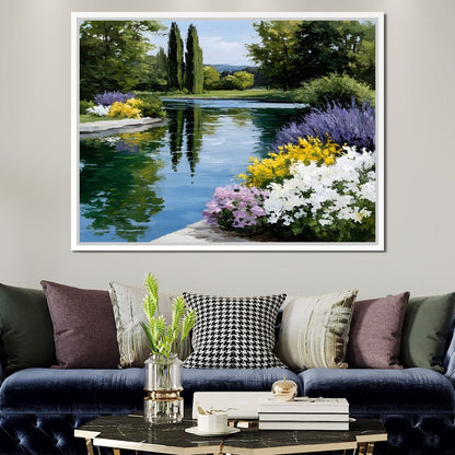 Garden Reflection Tranquil Pond Canvas Wall Art