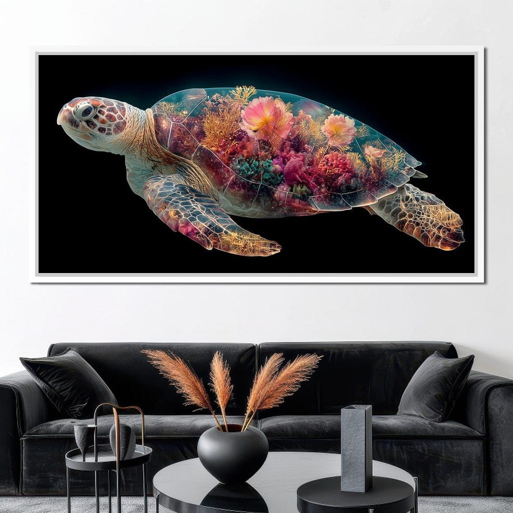 Floral Reef Sea Turtle Glow Canvas Wall Art
