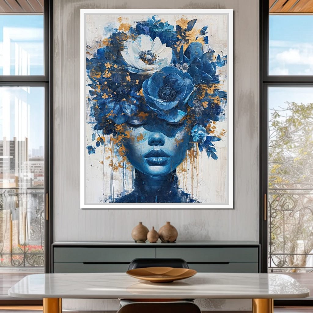 Sapphire Bloom Silhouette Canvas Wall Art