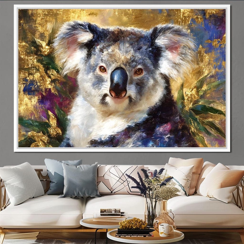 Golden Koala Portrait Glow Canvas Wall Art