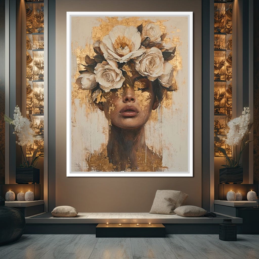 Golden Petal Visage Canvas Wall Art