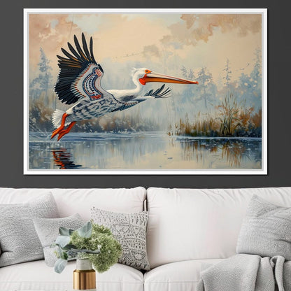 Ethereal Pelican's Graceful Glide Canvas Wall Art