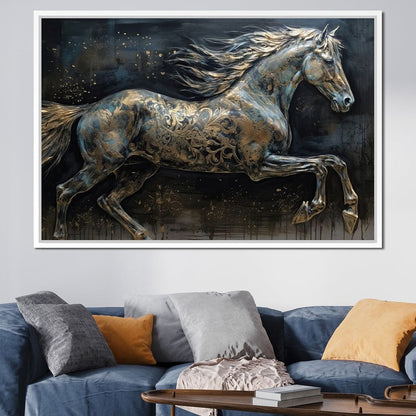 Gilded Grey Horse Canvas Wall Art