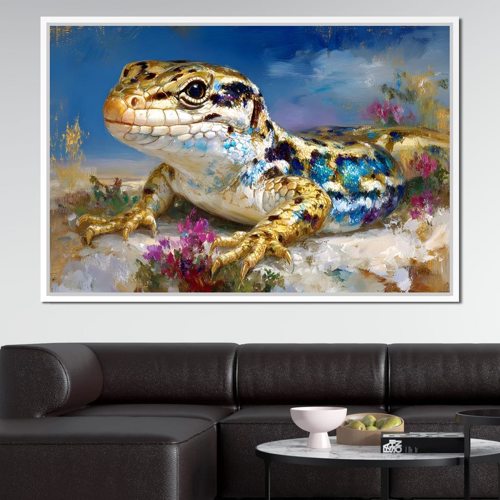 Golden Lizard Meadow Glow Canvas Wall Art