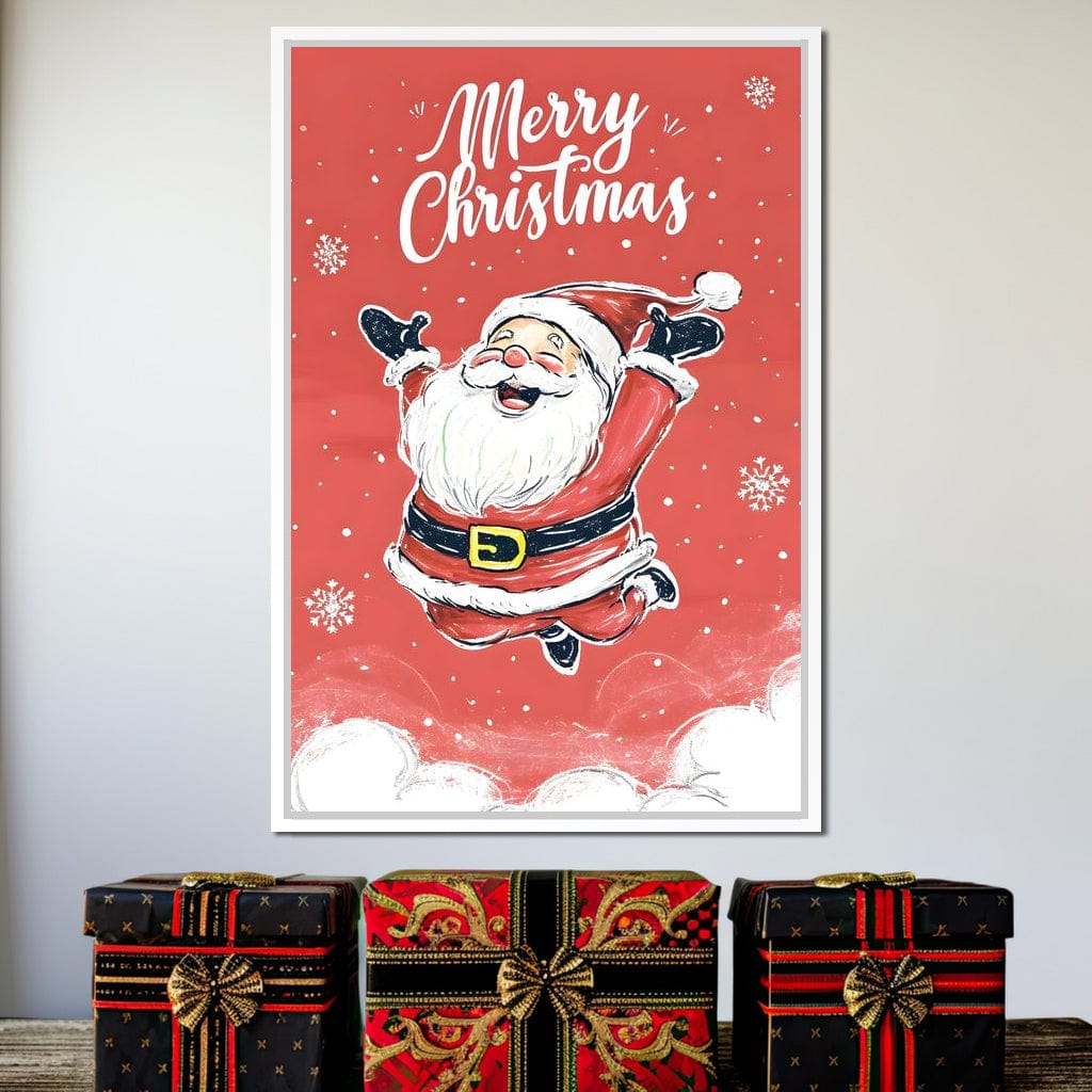 Joyful Santa Snowfall Holiday Canvas Wall Art