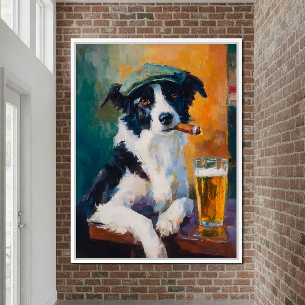 Cigar Dog Pub Portrait Oil Canvas Wall Art