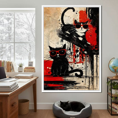 Cool Cats Red Shades Duo Canvas Wall Art