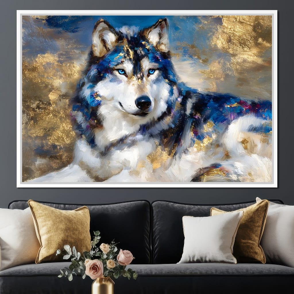Sapphire Wolf Gold Radiance Canvas Wall Art