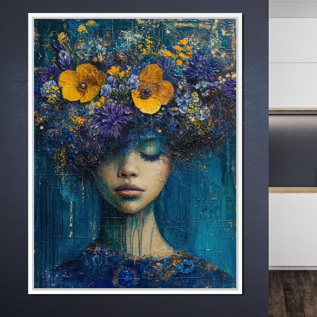 Floral Dreams in Indigo Depths Canvas Wall Art