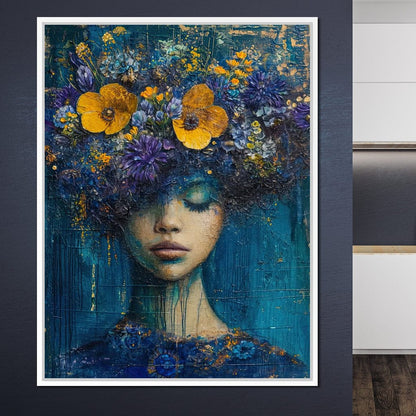 Floral Dreams in Indigo Depths Canvas Wall Art
