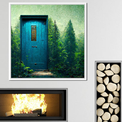 Blue Door in the Green Canvas Wall Art