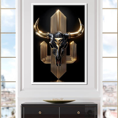 Golden Bull Deco Skull Majesty Canvas Wall Art